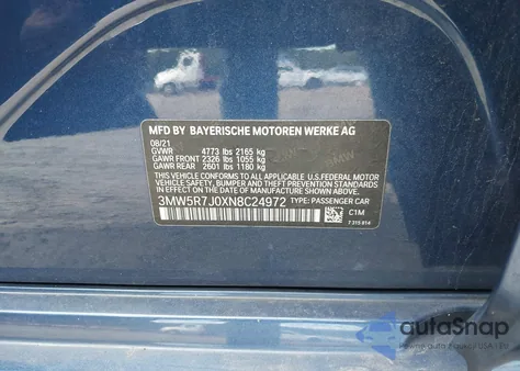 2022 BMW 330I xDrive z USA, uszkodzony, nr VIN 3MW5R7J0XN8C24972